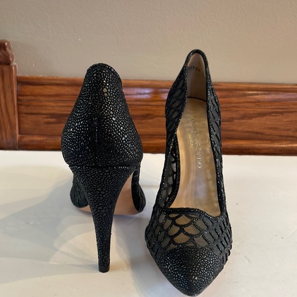 CARMEN MARC VALVO Calzature mesh bead heel pump pointy scale shape design blk 39 - Picture 1 of 12